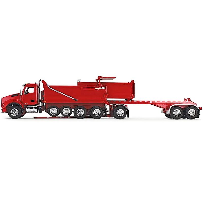 Kenworth T880 Quad-Axle Dump Truck and Rogue Transfer Tandem-Axle Dump Trailer Viper Red 1/64 Diecast Model by DCP/First Gear, 3 of 6