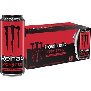 Monster Energy Rehab Strawberry Lemonade Energy, Energy Drink, 15.5 Ounce (Pack of 15) - 1 of 4