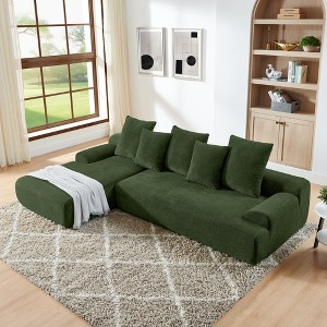 110.25'' Velvet Upholstered Modular L-Shape Sectional Sofa with 5 Pillows, No-Assembly Couch - 1 of 4