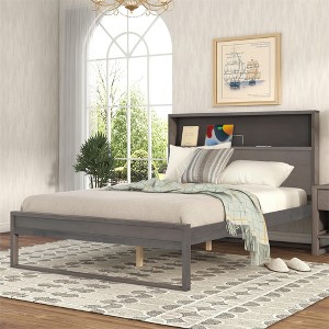 Platform Bed with Storage Headboard, Outlets and USB Ports - ModernLuxe - 1 of 4