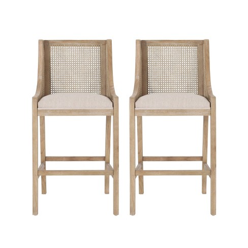 Christopher Knight Home Set of 2 30" Breck Wood and Cane Upholstered Barstools Beige/Natural - image 1 of 4