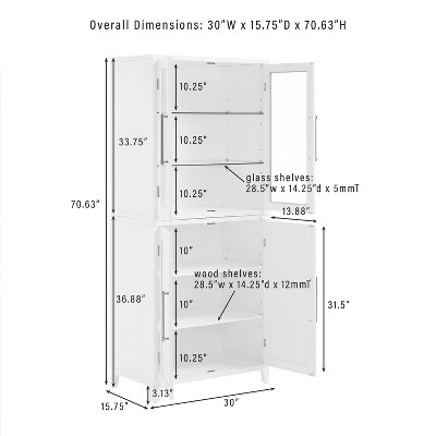 White and Gold Glass Door Curio Cabinet with Adjustable Shelves