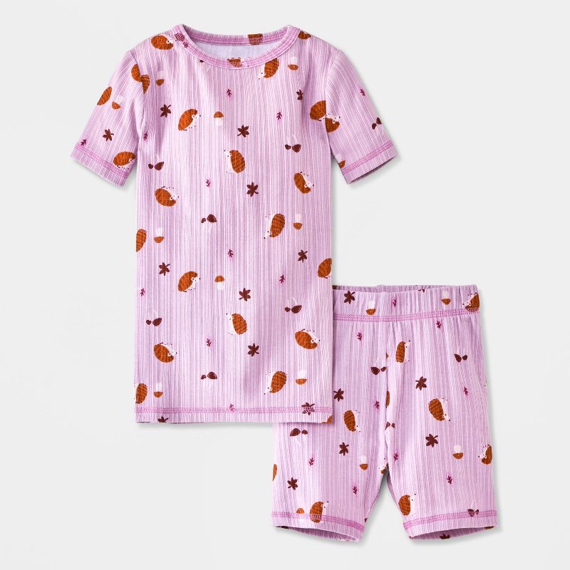 Baby Girls' 2pc Hedgehog Cozy Knit Ribbed Tight Fit Pajama Set - Cat & Jack™ Purple 12M