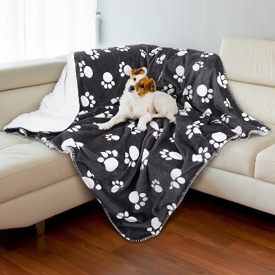 Dark Gray Paw Print Waterproof Reversible Pet Blanket