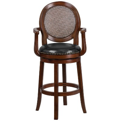 Espresso Wood Barstool with Black Leather Swivel Seat