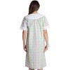Dreamcrest Womens Short Sleeve Duster, Seersucker Plaid Housecoat/Women Sleepwear Zip Front Nightgown - 4 of 4