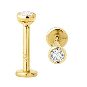 Jewelry Avalanche Unisex 14K Gold Bezel Set 2.5mm Diamond Labret Studs, Monroe, Lip Ring, 16G - 1 of 4