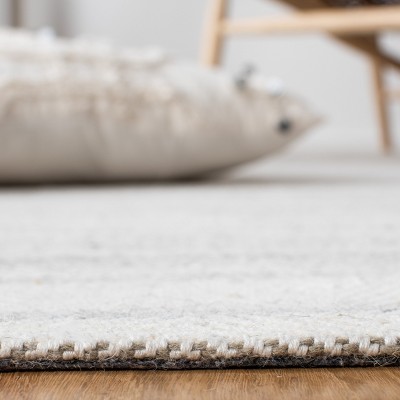 Grey and Ivory Flat Woven Wool Square Area Rug