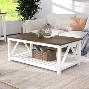 Summit Adventure 40" Farmhouse Coffee Table with Shelf - Rustic Vintage White Living Room Table - 1 of 4