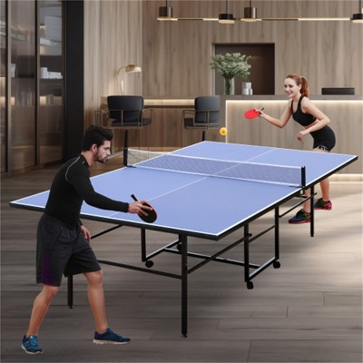 YONWAY Mid-Size Table Tennis Table Foldable Ping Pong Table Set for Games with Net,2 Table Tennis Paddles and Balls