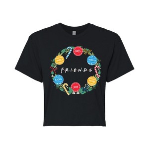 Women's Friends Wreath Cropped Graphic T-Shirt - Black - X-Large - 1 of 4