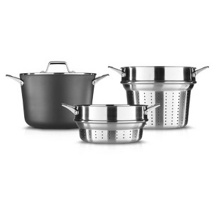Calphalon Premier 8 Quart Hard Anodized Aluminum Nonstick Multi-Pot Cookware with Tempered Glass Lid and Steamer Inserts, Black - 1 of 4