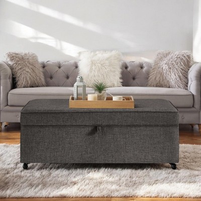 Alilang 45.00 inches Upholstered Storage Ottoman with Hinged Lid and Rolling Casters-Charcoal Gray