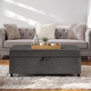 Alilang 45.00 inches Upholstered Storage Ottoman with Hinged Lid and Rolling Casters-Charcoal Gray - 1 of 4