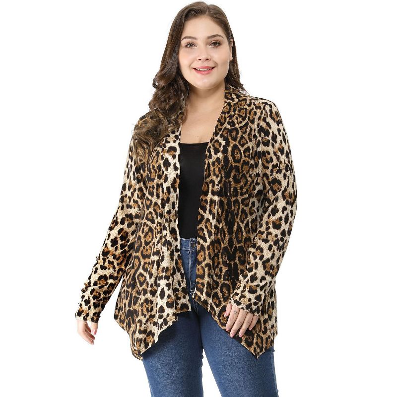 Agnes Orinda Women's Plus Size Leopard Spots Asymmetric Open Front Fashion Cardigans, 4 of 9