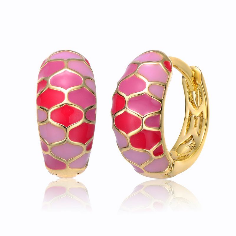 Guili Young Adults/Teens 14k Yellow Gold Plated Pink Sunset Stained Glass Snake Scale Hoop Earrings, 2 of 3
