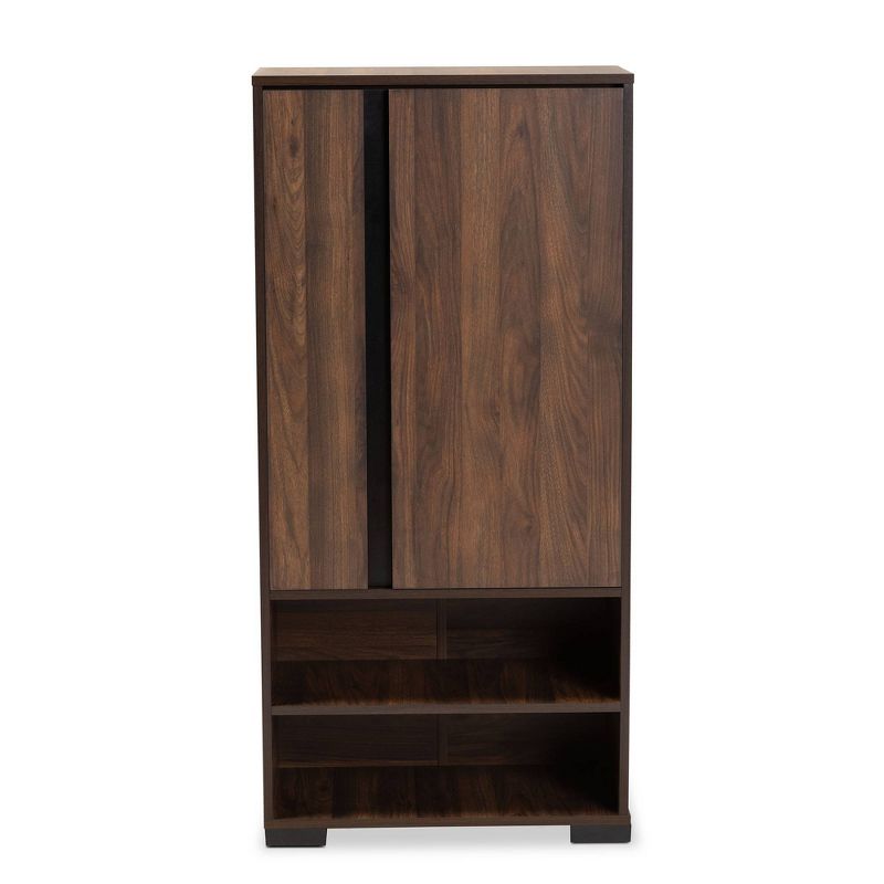 Raina Two-Tone Wood 2 Door Shoe Storage Cabinet Walnut Brown/Black - Baxton Studio, 4 of 14