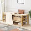 Hooseng Indoor Entryway Bench, Bohemian Style Woven Rope Long Bench with Solid Rubber Wood Legs, French Vanity Bed End Bench for Living Room, Bedroom - 3 of 4