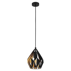 1-Light Carlton Geometric Pendant with Shade Matte Black Gold Leaf Finish - EGLO: Contemporary Island Lighting, ETL Listed, Adjustable Height - 1 of 4