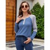 Women's Long Sleeve Waffle Henley Shirts Button Down Round Neck T Shirts Side Splite Color Block Casual Work Blouses - 4 of 4