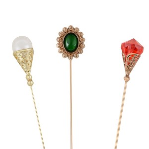 Anna-Kaci Vintage 3Pcs Long Stick Hat Pins Crystal Flower Butterfly and Pearl Details for Classic Hat Lapel and Scarf Accessorizing - 3pcs Gorgeous - 1 of 4