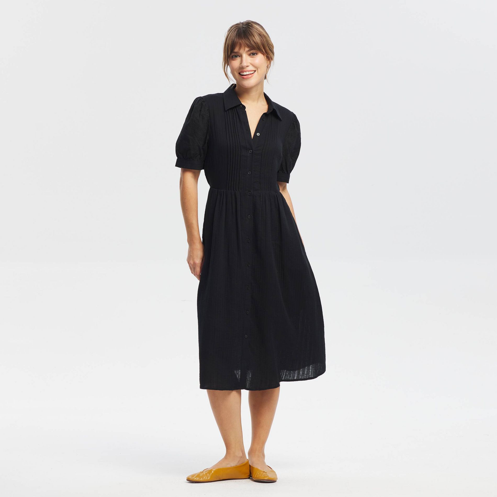 Women's Puff Short Sleeve Eyelet Midi Shirtdress - Universal Thread™
