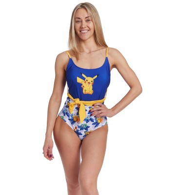 Pokemon Bulbasaur Charmander Pikachu Squirtle Womens One-Piece Swimsuit Blue Small