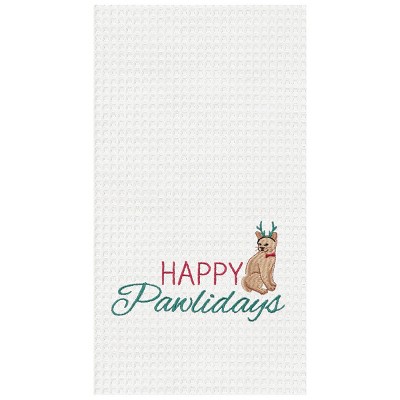 C&F Home Happy Pawlidays Cat Embroidered Waffle Weave Kitchen Towel