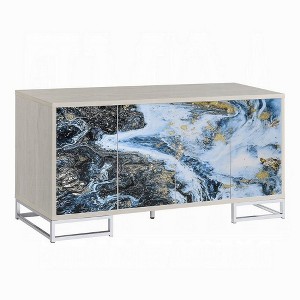 Royal Hampton Sideboard Console Cabinet, 4 Door, 65 Inch Blue Marble Paint, White - 1 of 4