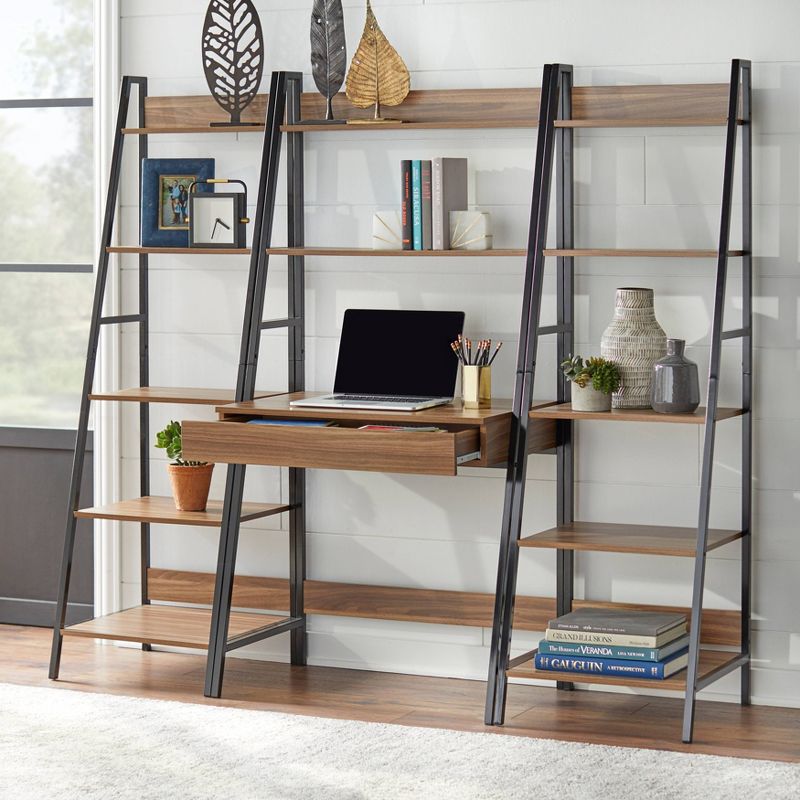 3pc Denton Ladder Desk and Shelf Walnut/Black - Buylateral, 4 of 9