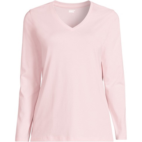 Lands' End Women's Relaxed Supima Cotton Long Sleeve V-neck T-shirt - Medium  - Simply Pink : Target