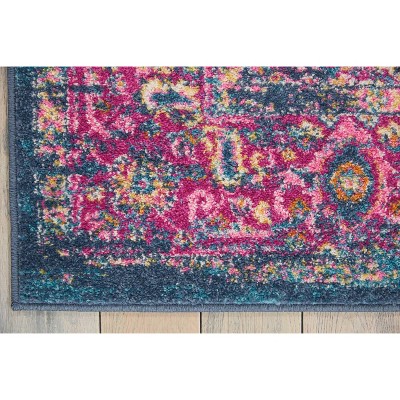 Traditional Floral Blue Synthetic 5' x 7' Easy-Care Area Rug