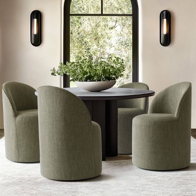Modern Dining Chairs Set of 4 Upholstered Dining Chair with Castors Round Dining Room Chair Cushioned Backrest Dining Chair for Kitchen -Tanpinhause