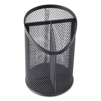 Universal Metal Mesh 3-Compartment Pencil Cup 4 1/8" dia 6"h Black 20019