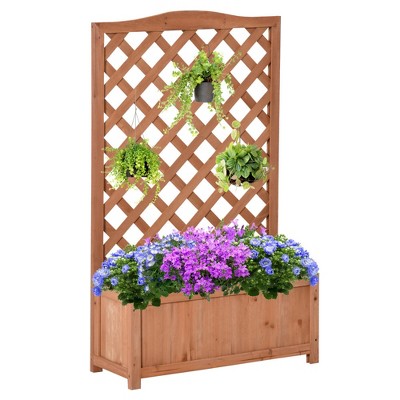 Chic Crate - Outsunny Wooden Raised Garden Bed with Trellis, 46" Planter Box, to Grow Vegetables, Herbs, and Flowers for Backyard, Patio, Brown