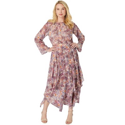 Roaman's Women's Plus Size Asymmetric Keyhole Maxi Dress - 30 W, Warm Tossed Medallion