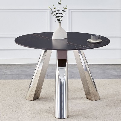 Sapphtopaz 42" Round Dining Table with Marble Top Stainless Steel Leg Kitchen Table for Dining Room, Small Spaces