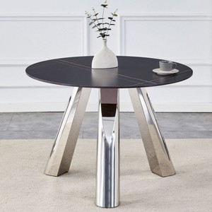 Sapphtopaz 42" Round Dining Table with Marble Top Stainless Steel Leg Kitchen Table for Dining Room, Small Spaces - 1 of 4