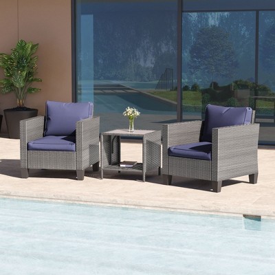 Sonkuki 3-Piece Patio Sofa Set Wicker Furniture Set Brown/Gray Rattan with Side Table