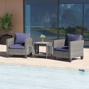 Sonkuki 3-Piece Patio Sofa Set Wicker Furniture Set Brown/Gray Rattan with Side Table - 1 of 4