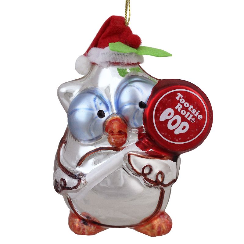 NORTHLIGHT 4" Candy Lane Tootsie Roll Pop Candy "Mr. Owl" Glass Christmas Ornament - White/Red, 1 of 5