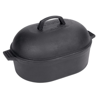 Bayou Classic 7418 12-qt Cast Iron Oval Roaster Features Domed Cast Iron Lid Perfect