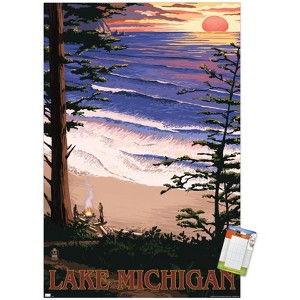 Trends International Lantern Press - Lake Michigan, Sunset on Beach Unframed Wall Poster Prints - 1 of 4