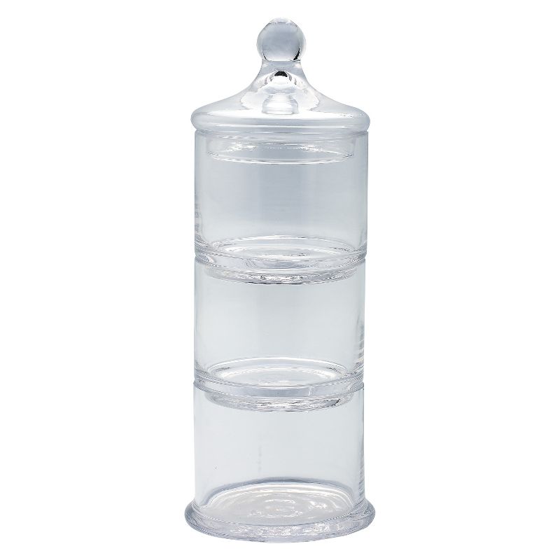 Diamond Star Three Part Glass Bowl Tower with Lid Clear (12"x4.5"), 1 of 2