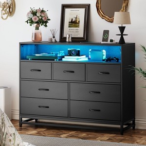 Dresser with 7 Drawers, Wooden Dresser with Led Lights, Modern Wide Chest of Drawers with Large Capacity Storage for Living Room, Hallway, Bedroom - 1 of 4