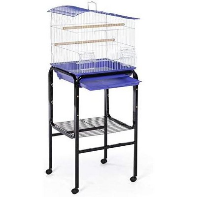 Black Tubular Steel Bird Cage Stand with Shelf