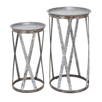 Set of 2 Farmhouse Round Iron Pedestals Gray - Olivia & May