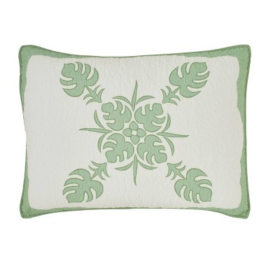 Molokai Green and Beige Cotton King Sham with Embroidery