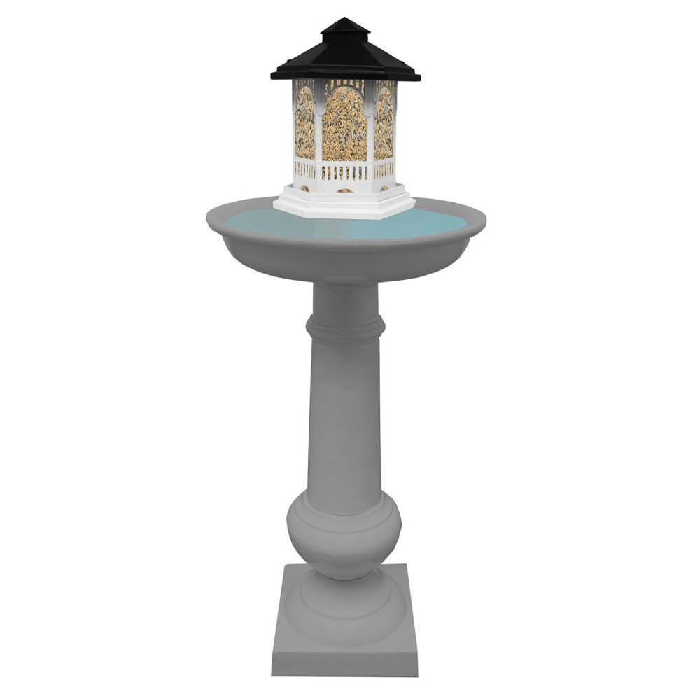 Oakland Living Modern Metal Bird Bath with Feeder Gray: Cast Aluminum, Weather-Resistant
