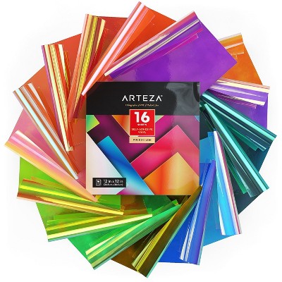 Arteza Self Adhesive Vinyl, Holographic, Assorted Tones, 12"x12" - 16 Pack (ARTZ-9708)